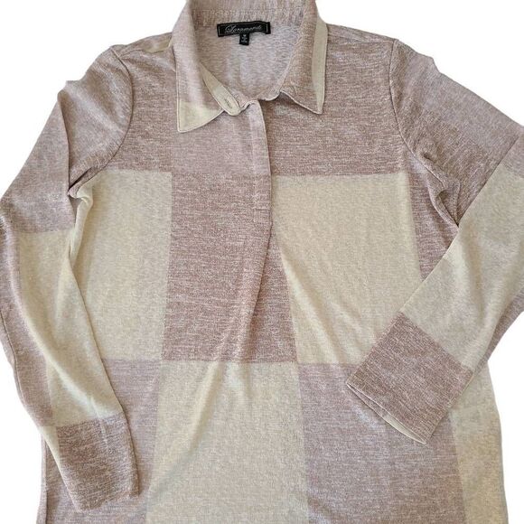 Laramendi Womens Tunic Blouse Collared Button Long Sleeve Colorblock Medium - Picture 5 of 14